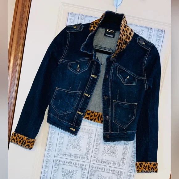 VGU ”Wednesday” Girls Sz-M Jean Jacket🐆Leopard Accent Print-Color, Sleeve, Cuffs - Picture 7 of 16
